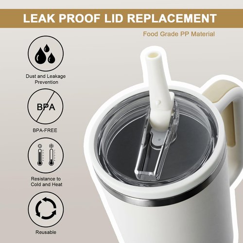 2 Pack 40 oz Leak Proof Lid for Stanley Quencher, 40 oz Tumbler Flip Straw Lid Spill Proof Reusable Tumbler Cover Compatible with 40oz Stanley Cup Accessories