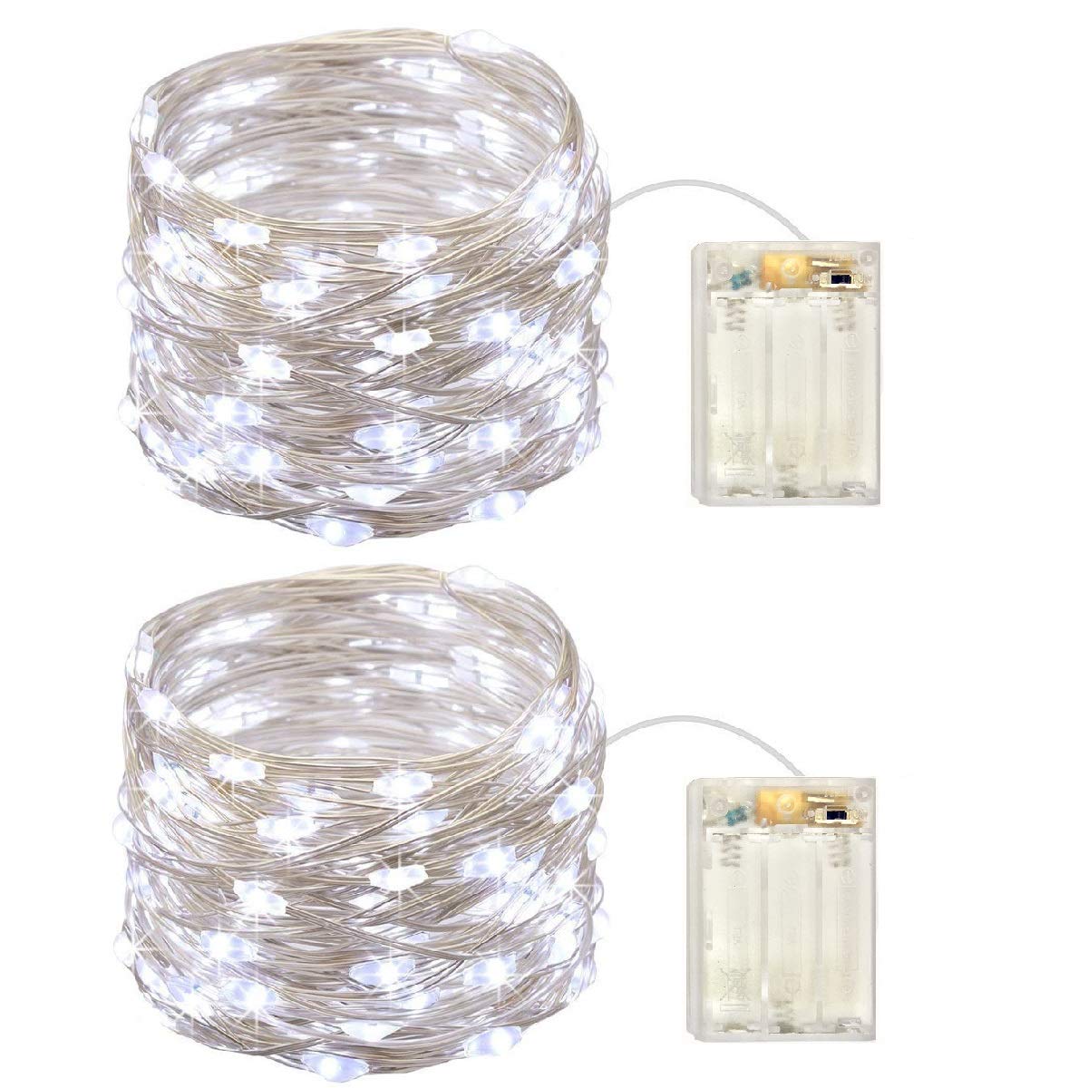 Set of 2 Battery Operated Small Lights Strand,Mini Led Fairy Lights with Timer 6 Hours on/18 Hours Off for Wedding Centerpiece Party Decoration,30 Count LED,10 Ft Silver Wire (Cold White)