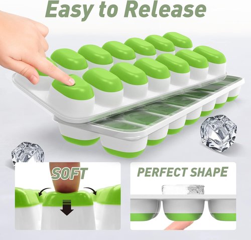 ChefAide Ice Cube Tray - Durable Stackable Design with Removable Lids | 2 Pack, 28 Cubes for Easy Ice Release