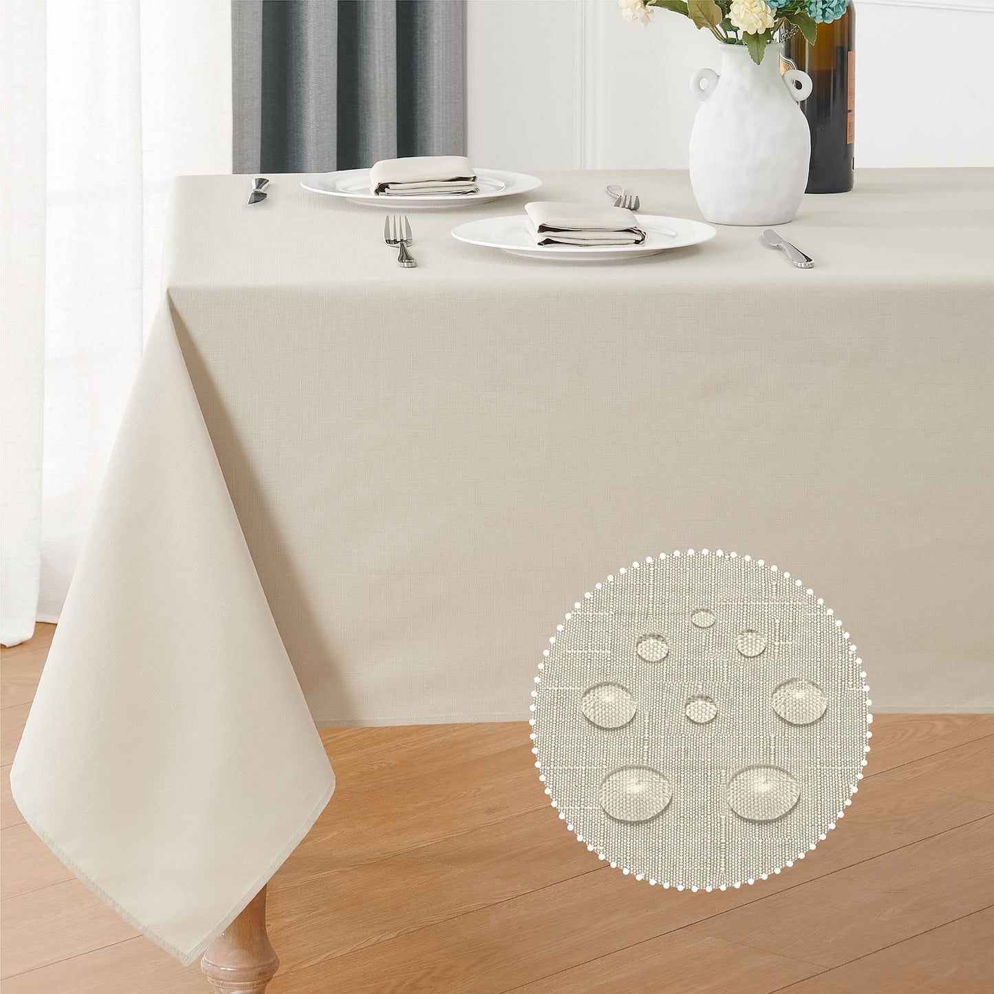 Veblandy 2 Pack Rectangle Tablecloth, 60x120 inch, Water Resistant Wrinkle Free Linen Textured Table Cloth Washable, Decorative Fabric Table Cover for Dining, Party and Camping, Beige