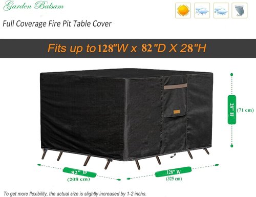 600D Heavy Duty Waterproof Patio Furniture Covers - UV Resistant Rectangular Table & Chair Set - 128" W x 82" D x 28" H - Black