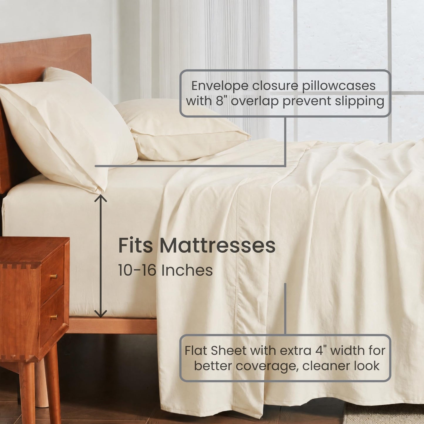 GOKOTTA 5 Pcs Split King Sheets Set for Adjustable Bed with Elastic Corner Straps, 16" Deep Pocket Sleep Number Sheets - Brushed Microfiber Polyester - Soft, Breathable, Wrinkle-Free - Beige