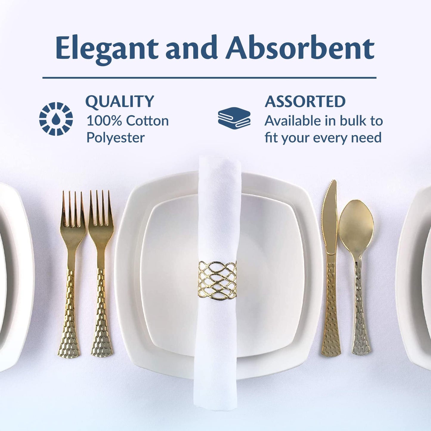 Elegant Restaurant Quality 100% Cotton Dinner Table Cloth Napkins with Clean- Lined Hemmed Edges, Bulk Set, Square 20" x 20'' for Weddings, Hotels, Restaurants, and Classy Home Dinners (60)