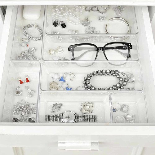 25-Piece Clear Plastic Drawer Organizer Set - Versatile Non-Slip Storage Bins & Trays for Bathroom, Kitchen, Office & Bedroom