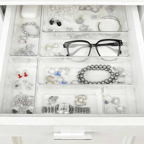 ChefktCove 25-Piece Clear Plastic Drawer Organizer Set, 4-Size Versatile Storage Bins & Trays | Non-Slip Bathroom, Vanity, Kitchen, Office & Bedroom Drawer Organizers for Makeup, Jewelry, Utensils & M