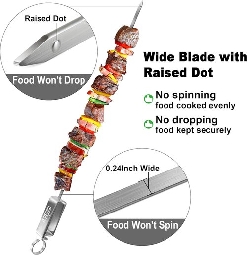 GRILLART Kabob Skewers - Stainless Steel BBQ Skewers with Slider | 17" Flat Skewers for Meat, Shrimp & Veggies (10PCS)