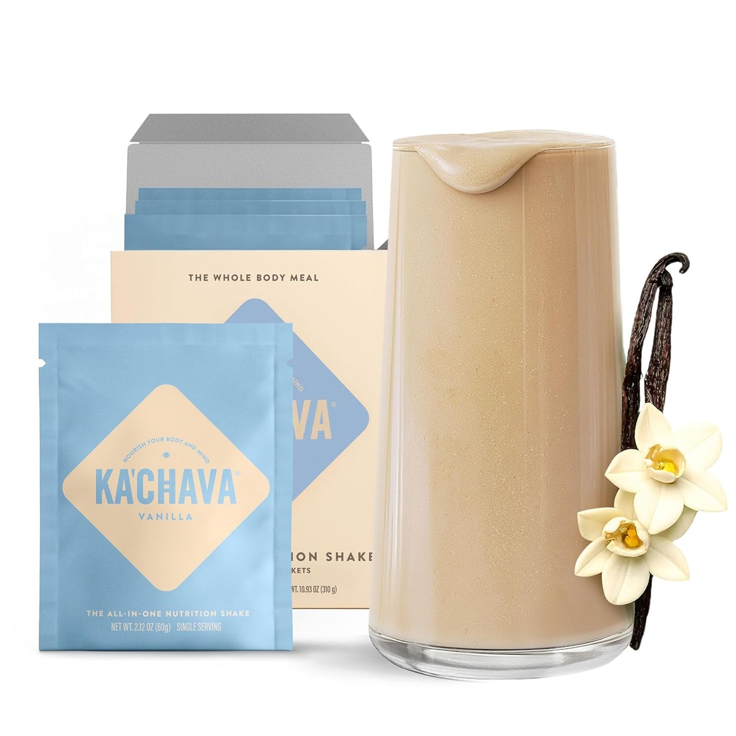 Ka’Chava Whole Body Meal Shake - Vanilla Vegan Protein Powder with 85+ Superfoods & Probiotics | 5 Sachets