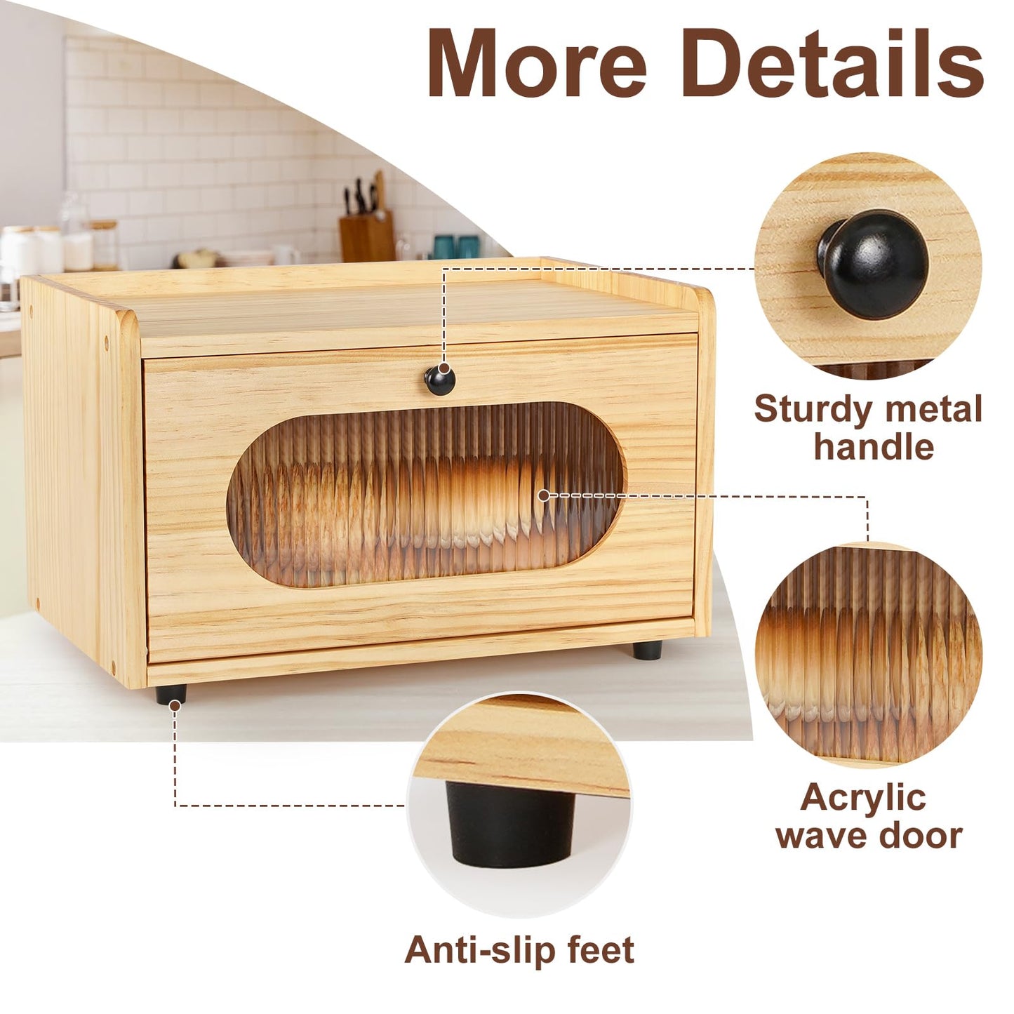 Sunhoo Bread Box for Kitchen Countertop Storage Wooden Breadbox Holder Container Morden Rustic Fresh Bread Keeper Farmhouse Stackable Organizer Bin for Homemade Food Shelf Acrylic Window (Black)