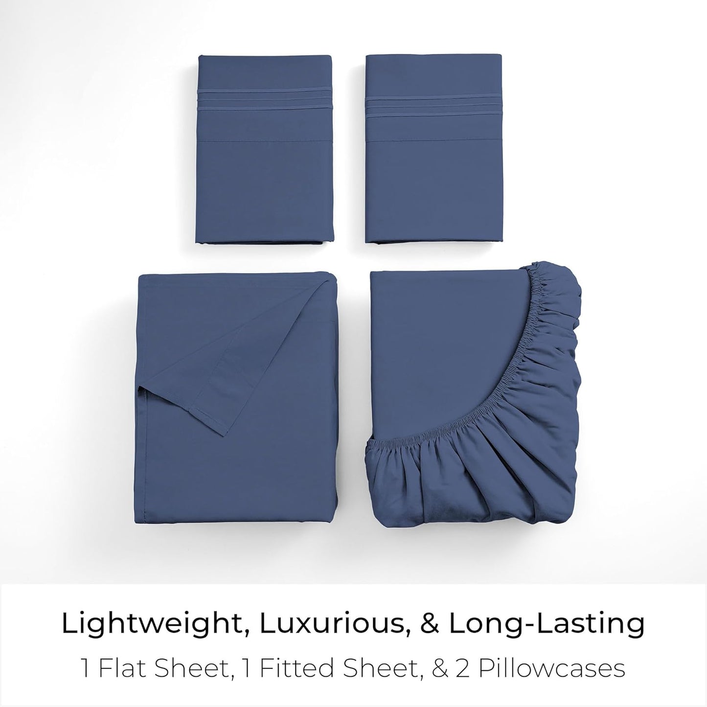Mellanni Queen Sheets Set - 4 PC Hotel Luxury Bedding | Extra Soft, Cooling, Wrinkle-Resistant (Queen, Blue Nova)