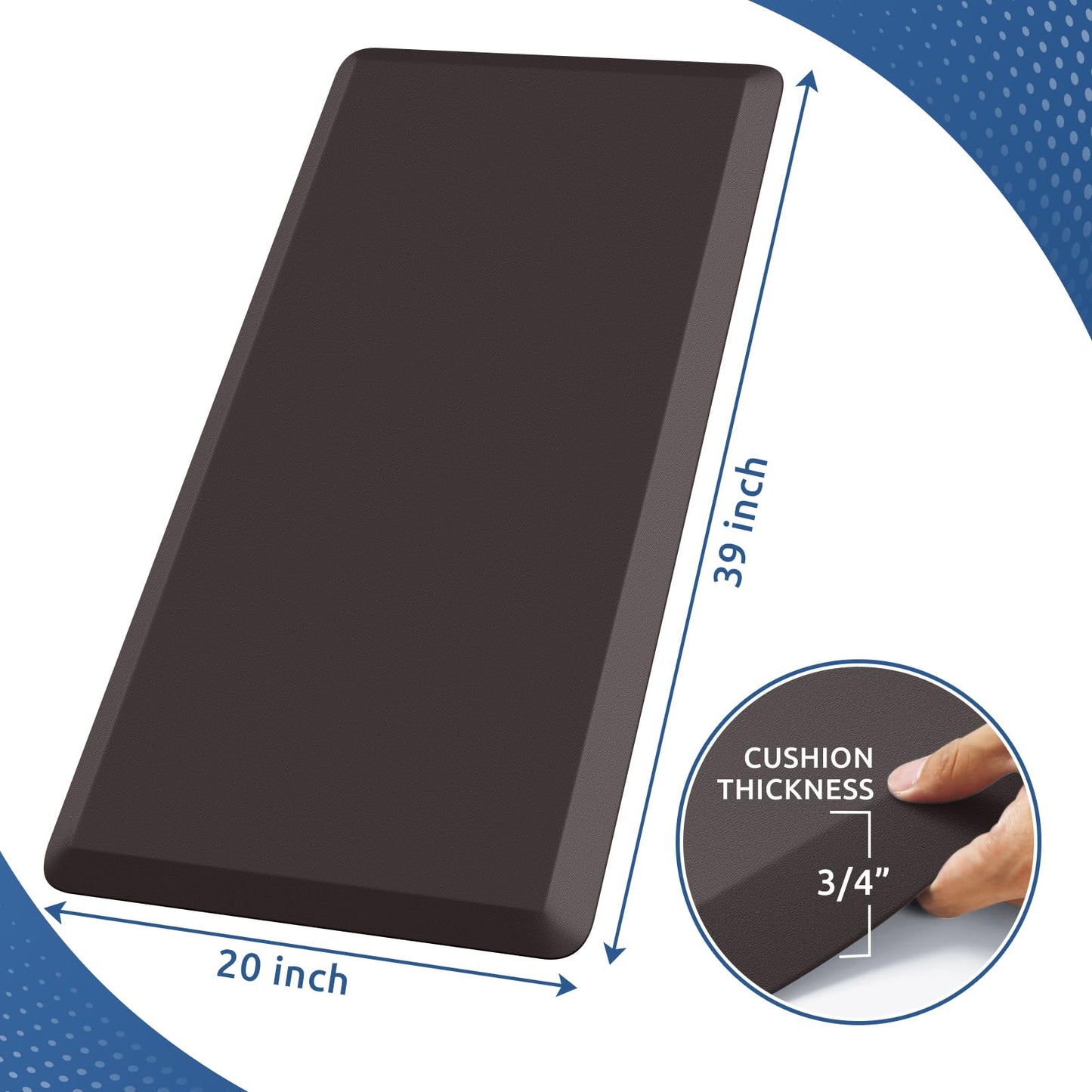 KitchenClouds Kitchen Mat Cushioned Anti Fatigue Rug 20"x39" Water Resistant, Non Slip, Standing and Comfort Desk/Floor Mats for House Sink Office (Chocolate)