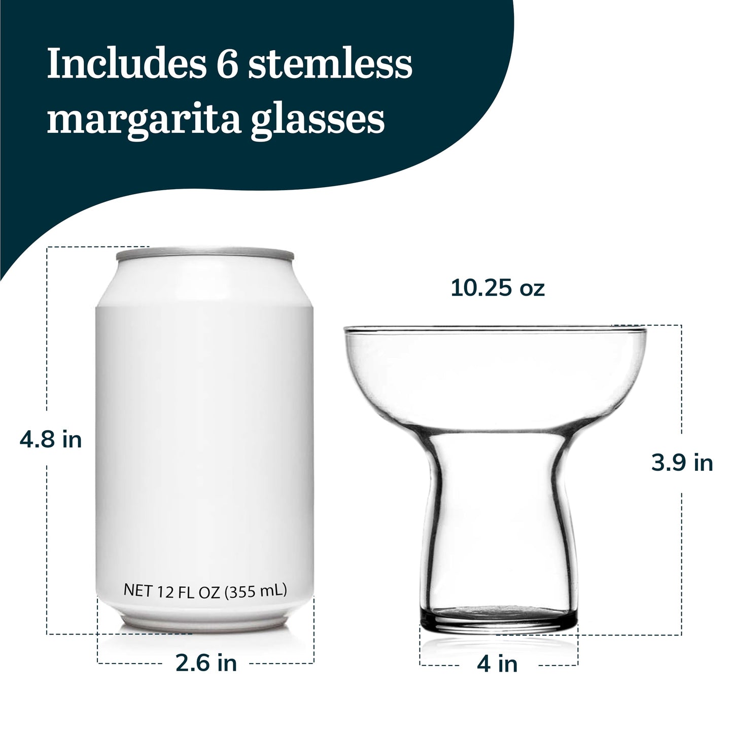Libbey Stemless Margarita Glasses Set of 6, 10.25 ounces Classic Lightweight Margarita Cups, Fancy Glassware Set for Celebrations