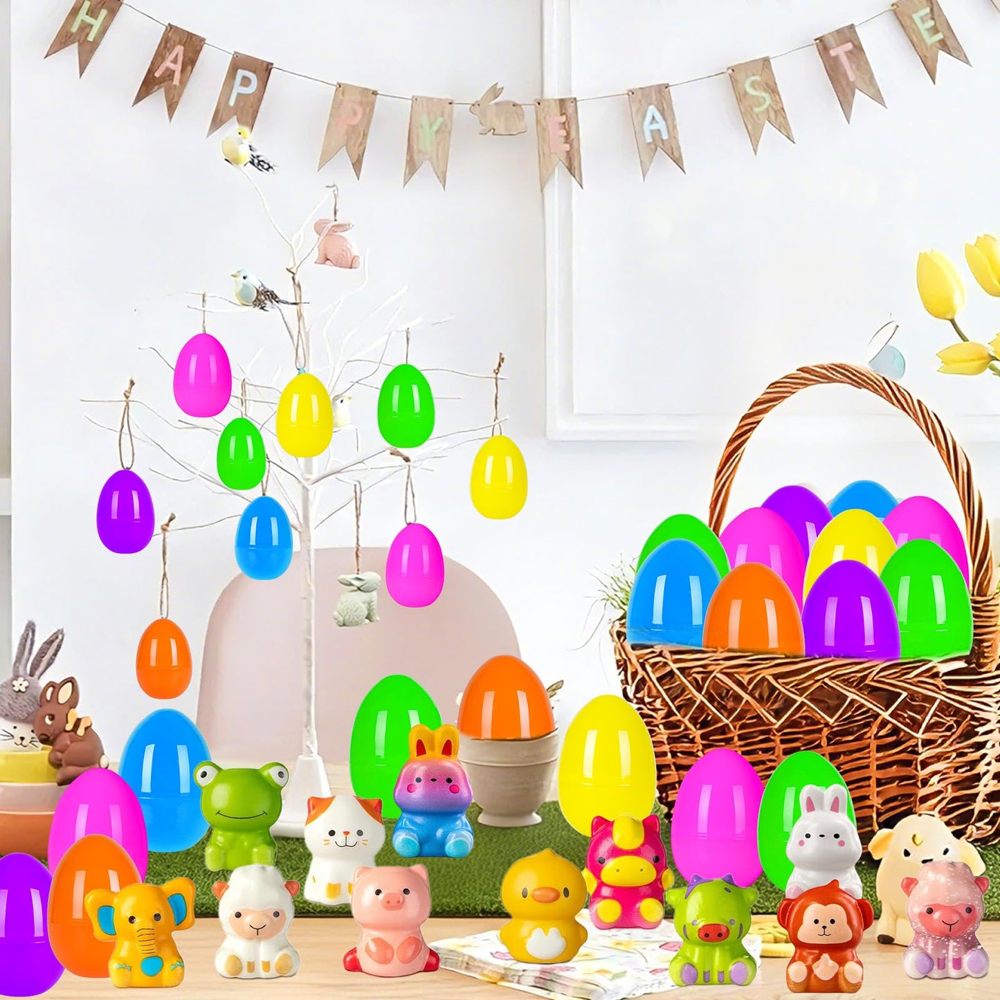 ZICZLI 24 Pack Easter Eggs Filled Slow Squishy Toys, Animal Squishy Toys Egg Fillers for Kids Toddler Boys Girls Easter Egg Hunt Classroom Prize Supplies Basket Stuffers Easter Party Favors