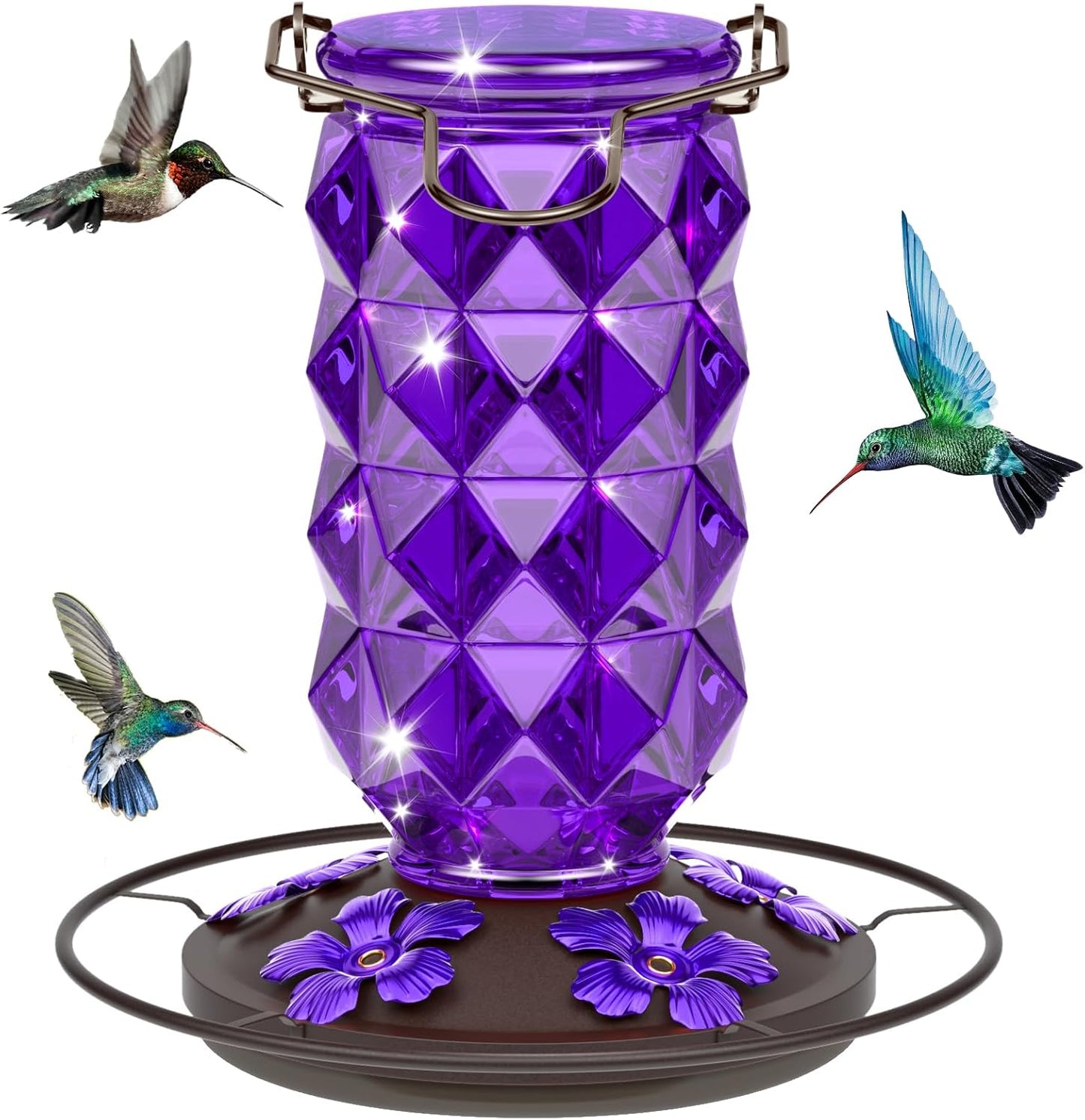 Skiennix Glass Hummingbird Feeder - 25 Ounce Leak-Proof Outdoor Nectar Feeder with 5 Flower Ports | Purple Garden Decor