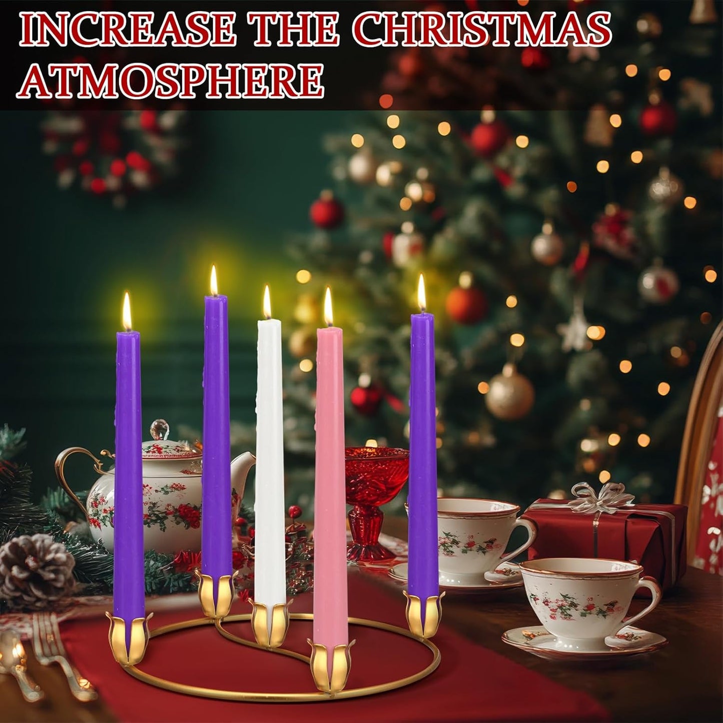 Sliner Christmas Advent Wreath Ring - 4 Pcs Gold Candle Holder for Festive Home Decor