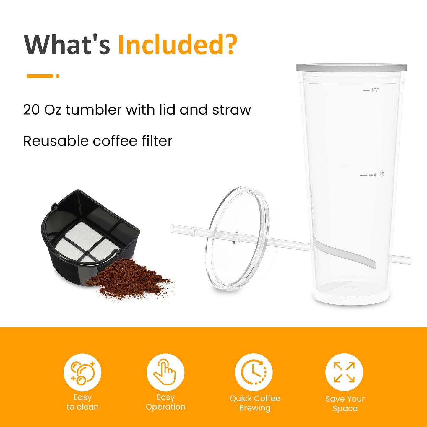 Iced Coffee Tea Maker with Reusable Filter Basket, 3 QT Pitcher, Iced Tea and Coffee Machine , Tea Makers for Iced Tea, Lattes, Lemonade and Flavored Water, Adjustable Brew Strength, Black and Silver