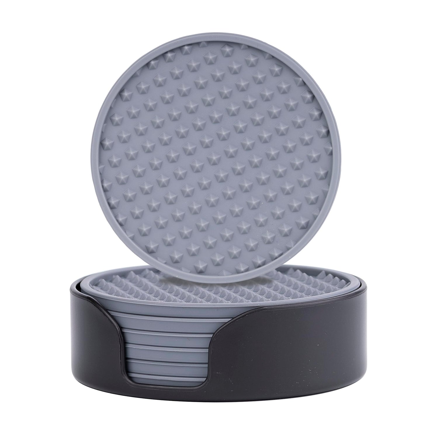 Ortarco 6 Pack Drink Coasters with Holder, Silicone Cup Mat for Hot or Cold Drinks, Non-Slip, Non-Stick