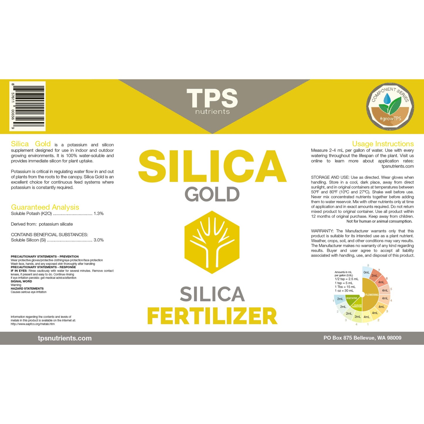 TPS NUTRIENTS Silica Gold Plant Strength Nutrient and Supplement with Bioavailable Silicon 1 Quart (32 oz)
