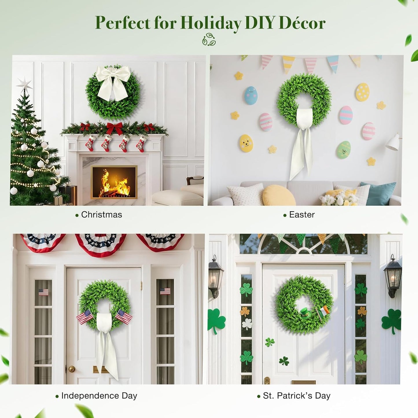 Regine Switzerland 24" Boxwood Wreath - Preserved Greenery with Sash | Perfect Summer Front Door Decor