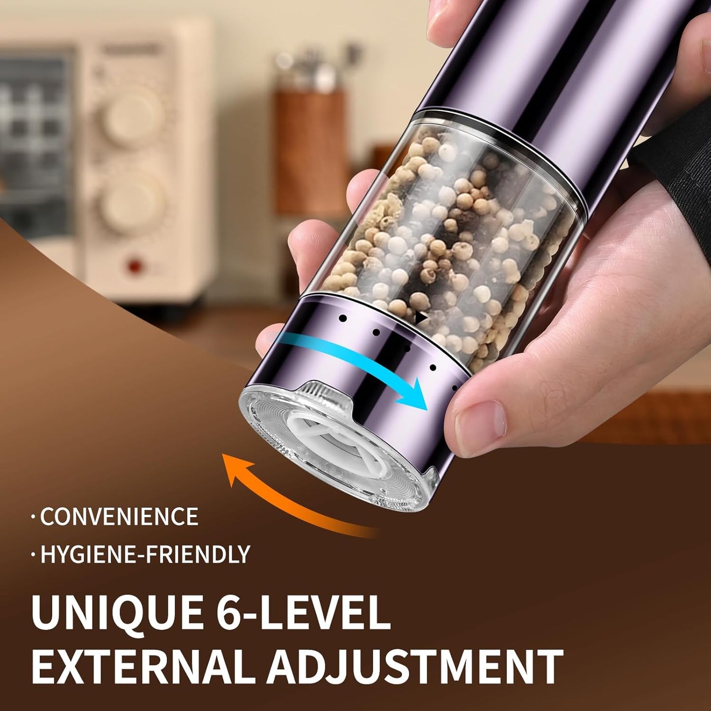 Skiennix Electric Salt and Pepper Grinder Set - Automatic, Refillable with LED Light | Adjustable Coarseness, One-Handed Operation