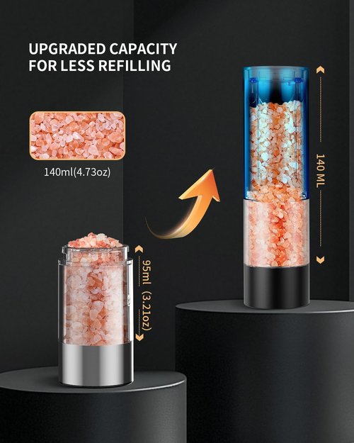 CIRCLE JOY Electric Salt and Pepper Grinder Set - Rechargeable Automatic Mill with LED Light & Adjustable Coarseness | 140ml Capacity
