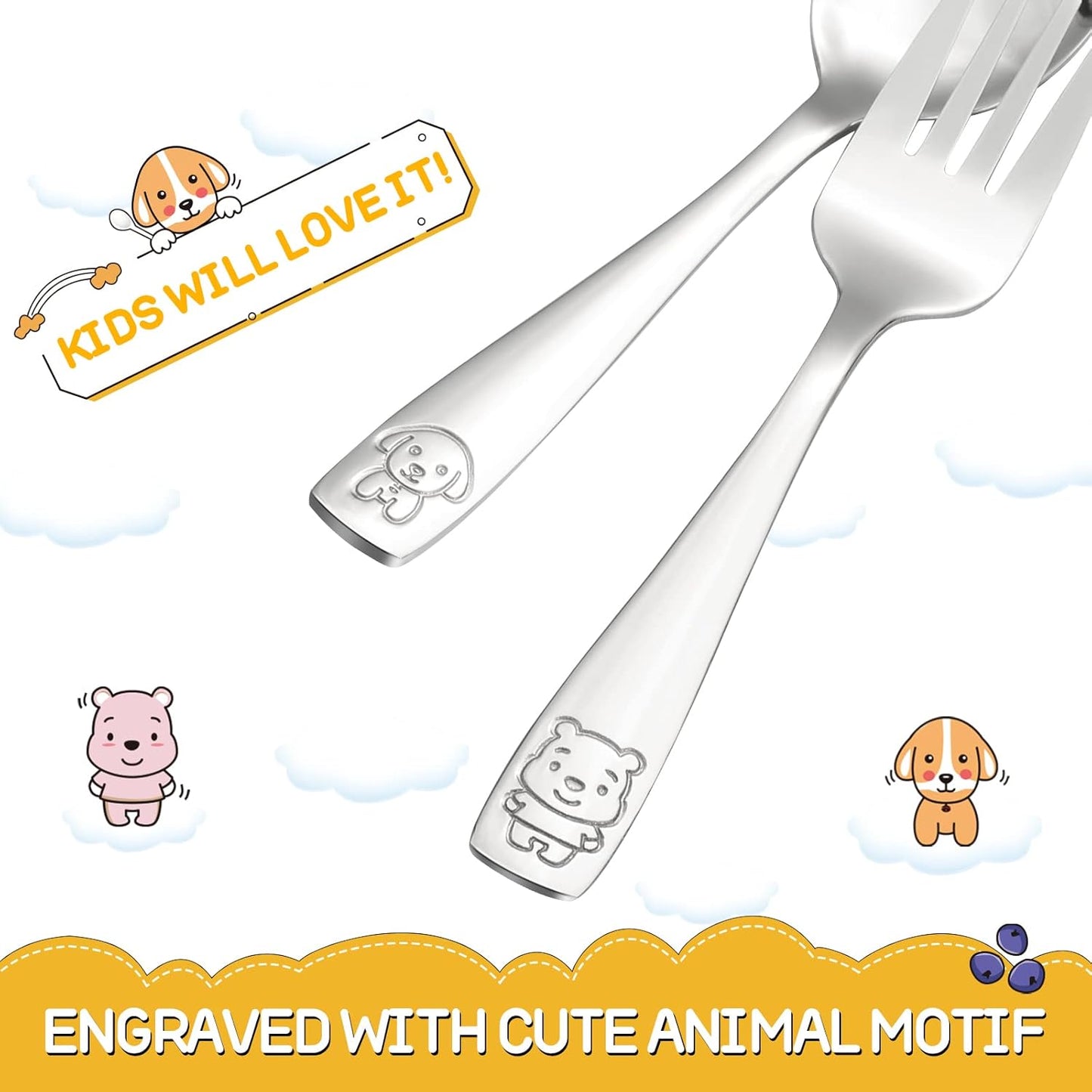 VITEVER Toddler Utensils Set - 10-Piece Kids Stainless Steel Silverware | Safe Forks & Spoons, Dishwasher Safe