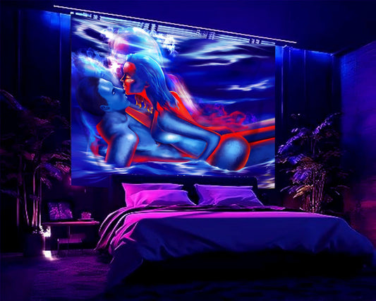 QGHOT Black Light Hot Girl Wall Decor, Blacklight Sexy Tapestry, Sexy Poster for Adults Room Naked Trippy Sex Wall Tapestry Uv Posters for Bedroom Dorm Decor 90.6"x70.9"