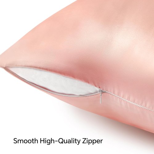 BEDELITE Satin Pillowcase Set - Super Soft & Cooling Zippered Pillow Cases | Coral, Standard Size (20x26 Inches)