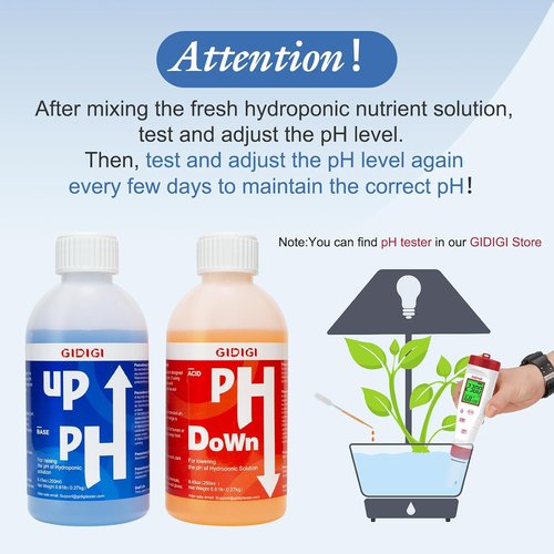 Hydroponics pH Control Kit - pH Up & Down Solution with Test Strips | 8.45oz/250ml