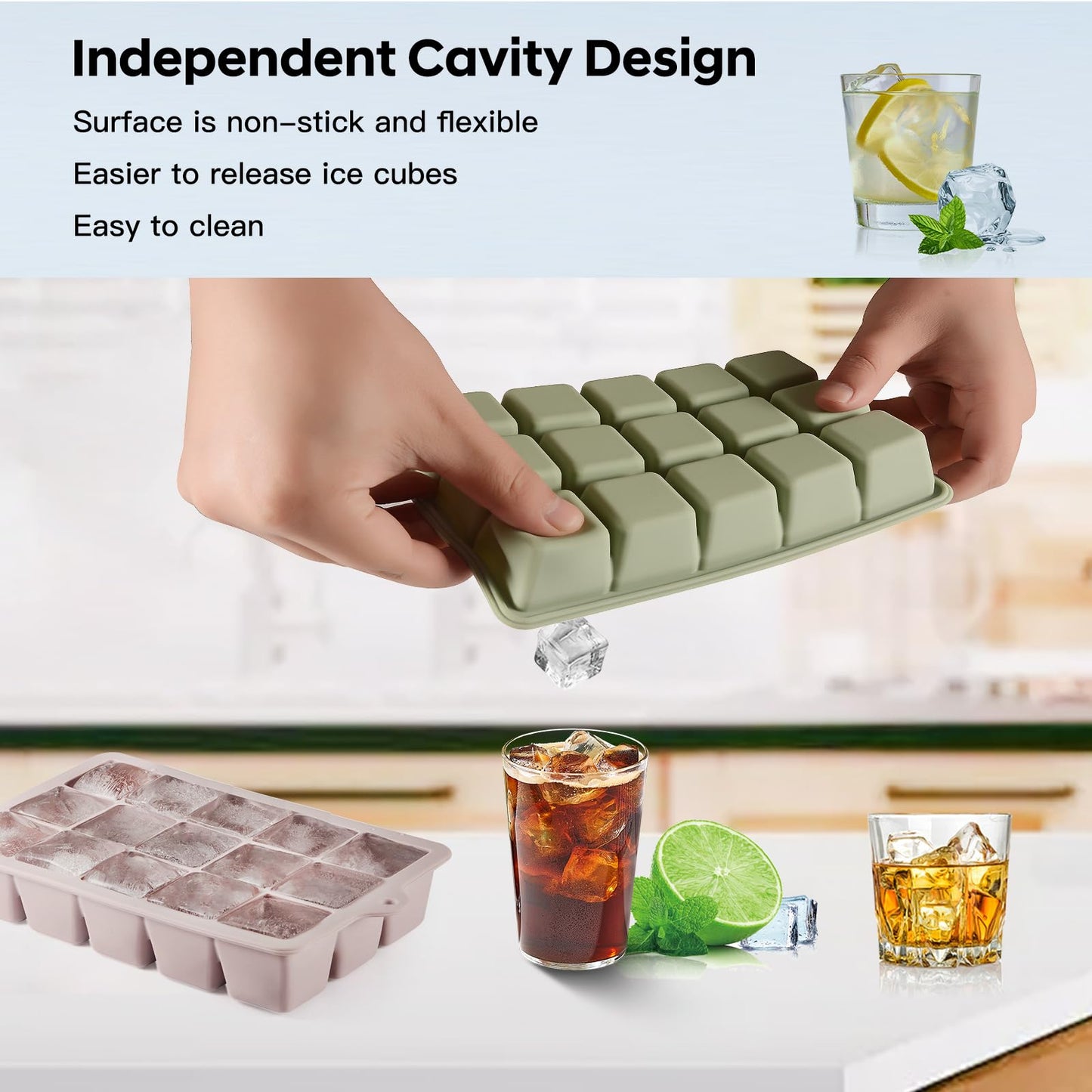 Silicone Ice Cube Tray 3 Pack, HANCELANT Ice Cube Mold, Ice Trays for Freezer with Lid for Whiskey, Cocktail, Drinks and Food, Freezer, BPA Free, Easy Release