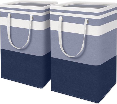 HomeHacks Large Waterproof Laundry Basket - Collapsible Tall Hamper with Extended Handles | Blue, 88L