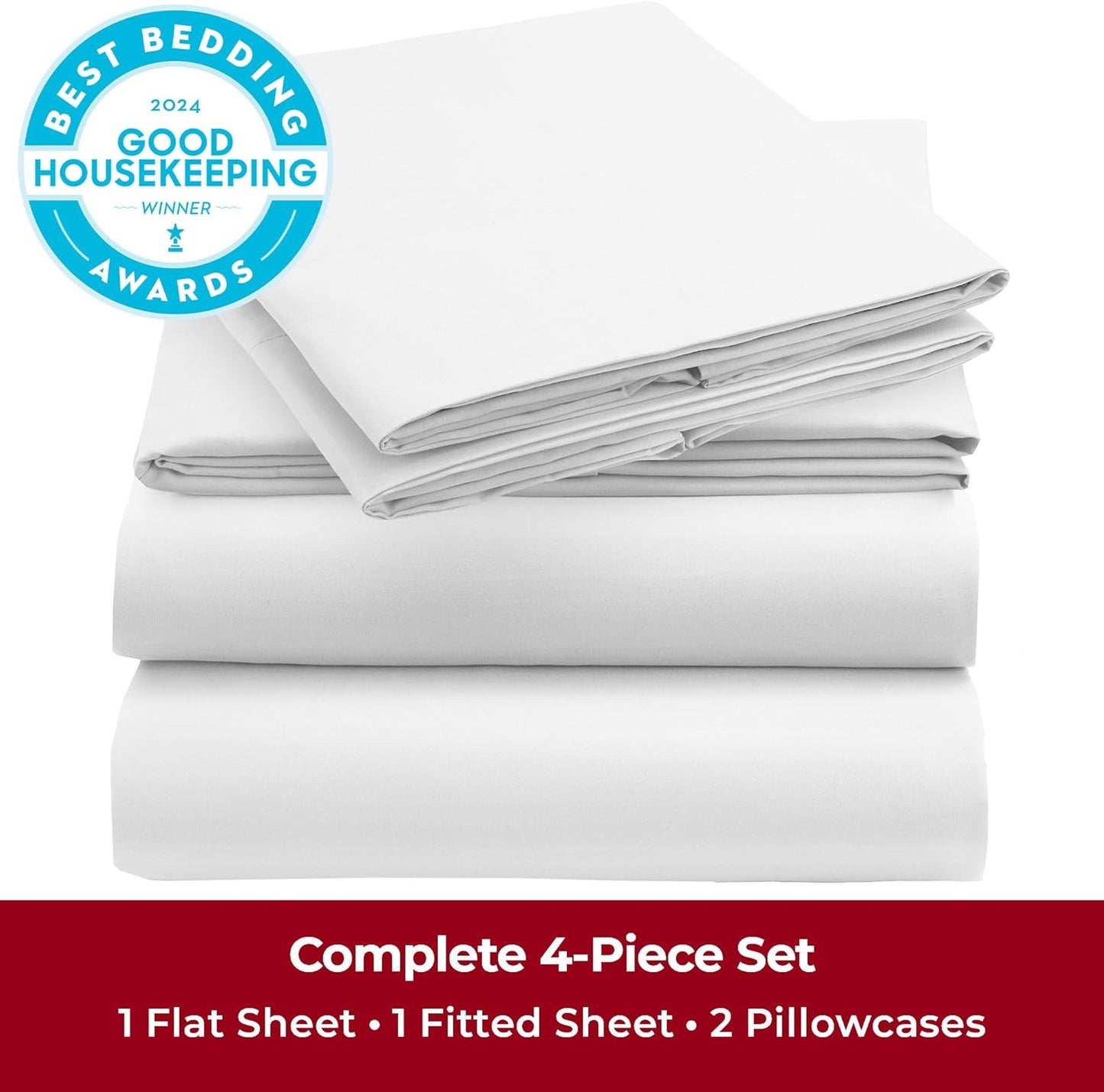 Mellanni Full Sheets Set - 4 PC Hotel Luxury Bedding | Extra Soft, Cooling, Wrinkle-Resistant (Full, Striped White)