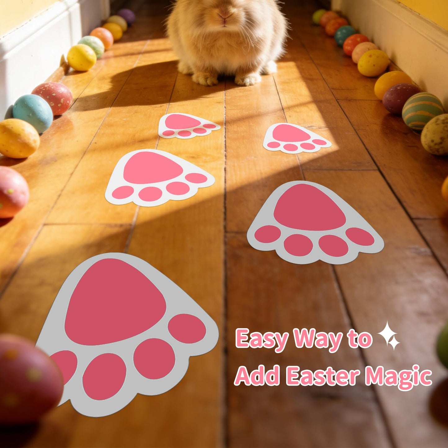 Oeyliz Easter Bunny Footprint Stickers Removable Easter Bunny Paw Stickers Prints 36 PCS Rabbit Footprints 6 Sheets Rabbit Paw Print Floor Decal Clings for Easter Party Home Window Decorations