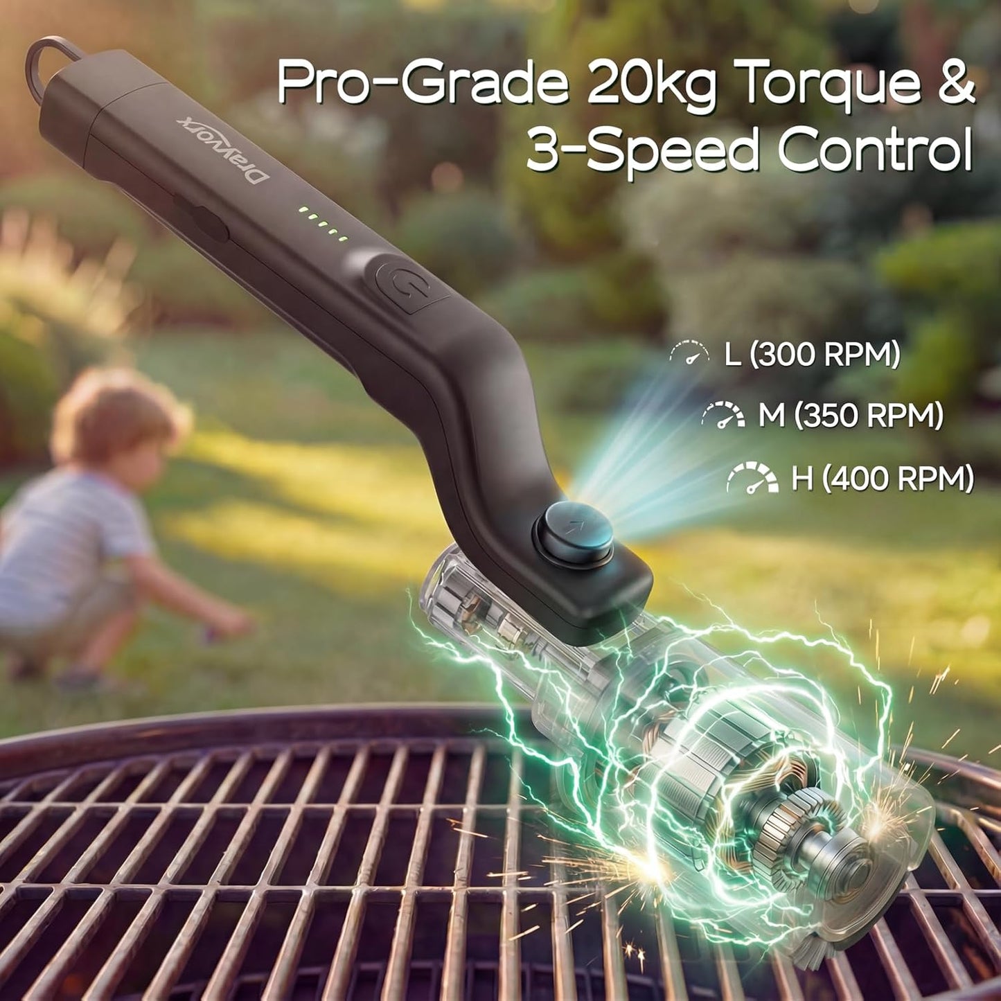 Skiennix Electric Grill Brush - High Torque BBQ Cleaner with 3-Speed Modes & Reinforced Bristles