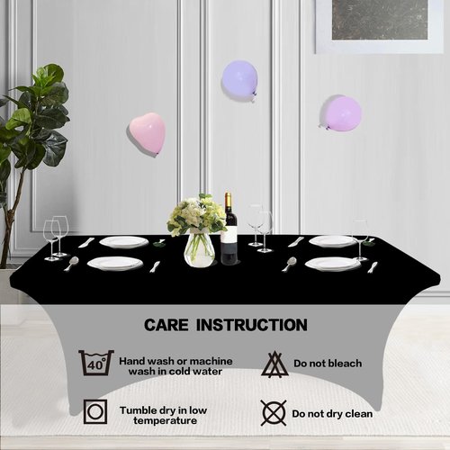 IVAPUPU 4FT Spring Table Cloth for Rectangular Fitted Events Stretch Black Table Covers Washable Cover Spandex Tablecloth Protector for Party, Wedding, Cocktail, Banquet, Festival