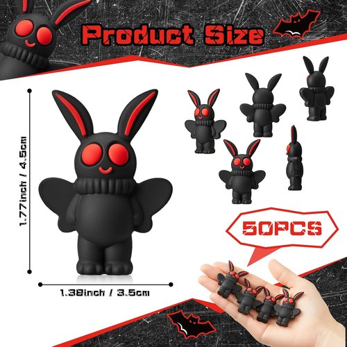 Chunful Mini Mothman Figurines - 50 Pcs Tiny Moth Man Statues for Garden Decor & Party Favors | Classic Black