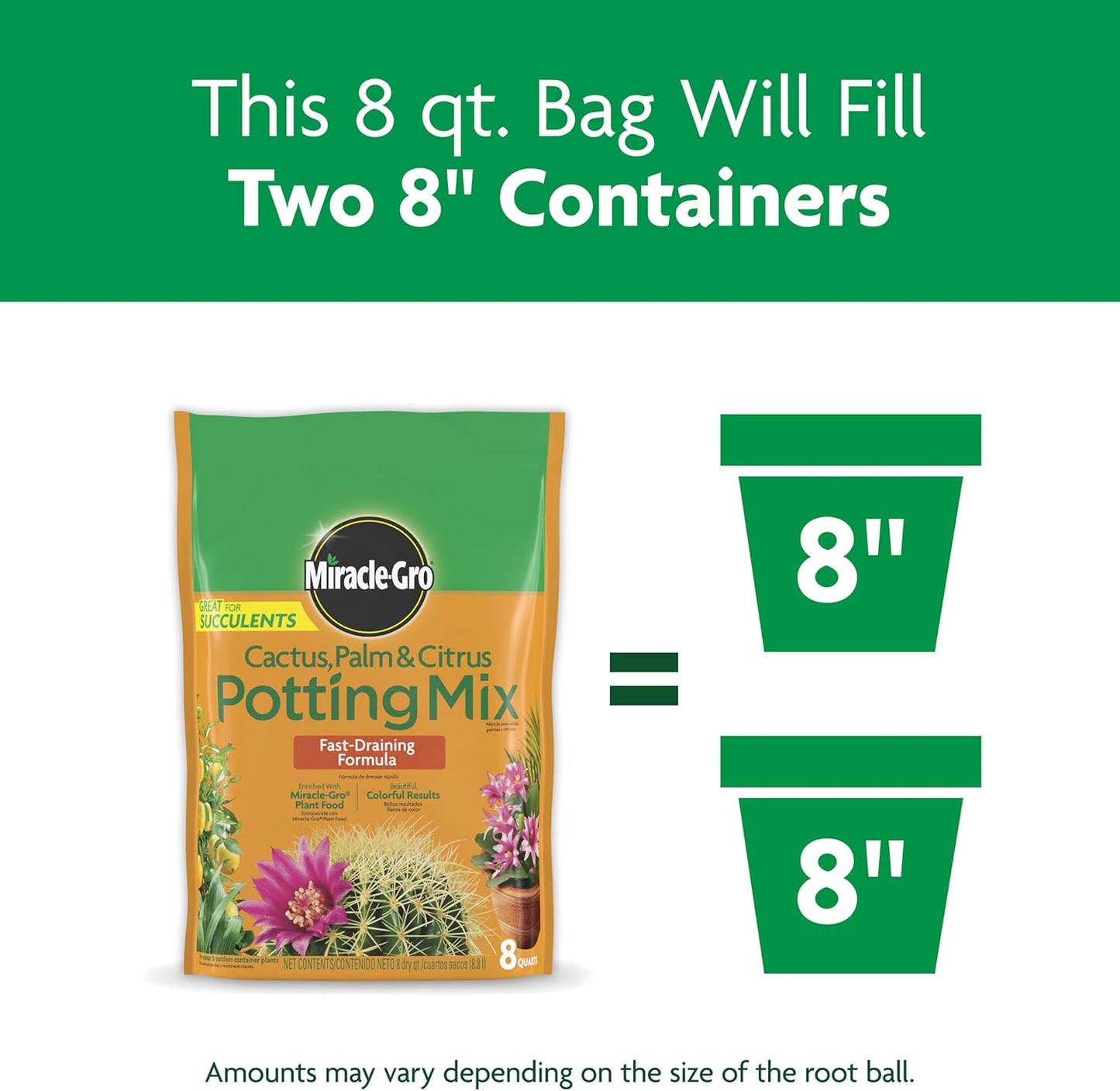 Miracle-Gro Cactus, Palm & Citrus Potting Mix - Ideal for Indoor/Outdoor Plants, 8 Qt, 2-Pack