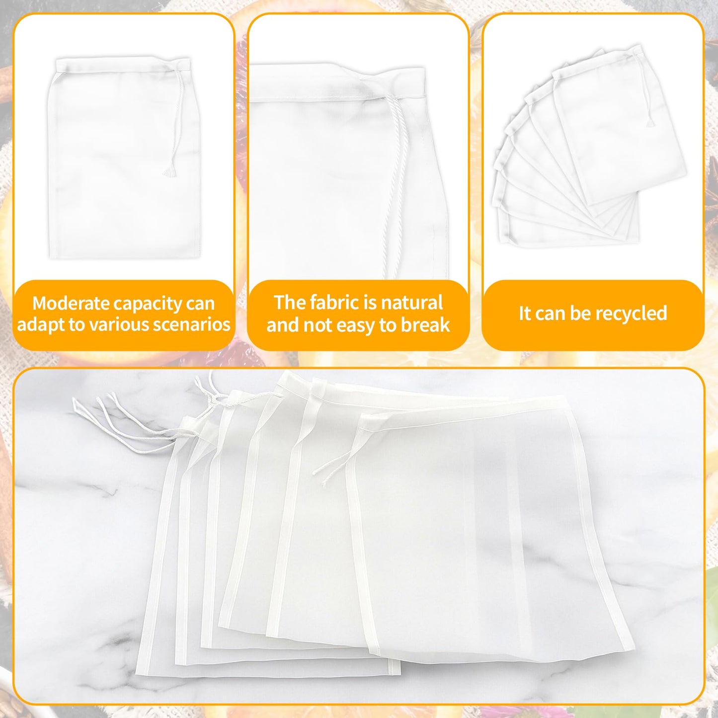 6 Pcs White Nylon Straining Bag - Fine Mesh Nylon Filter Bags, Homebrew Beer Wine Cider Dry Hop Beers Brewing Filters, Reusable Drawstring Brew Bags for Hops, Grains & Fruit (6" x 8")