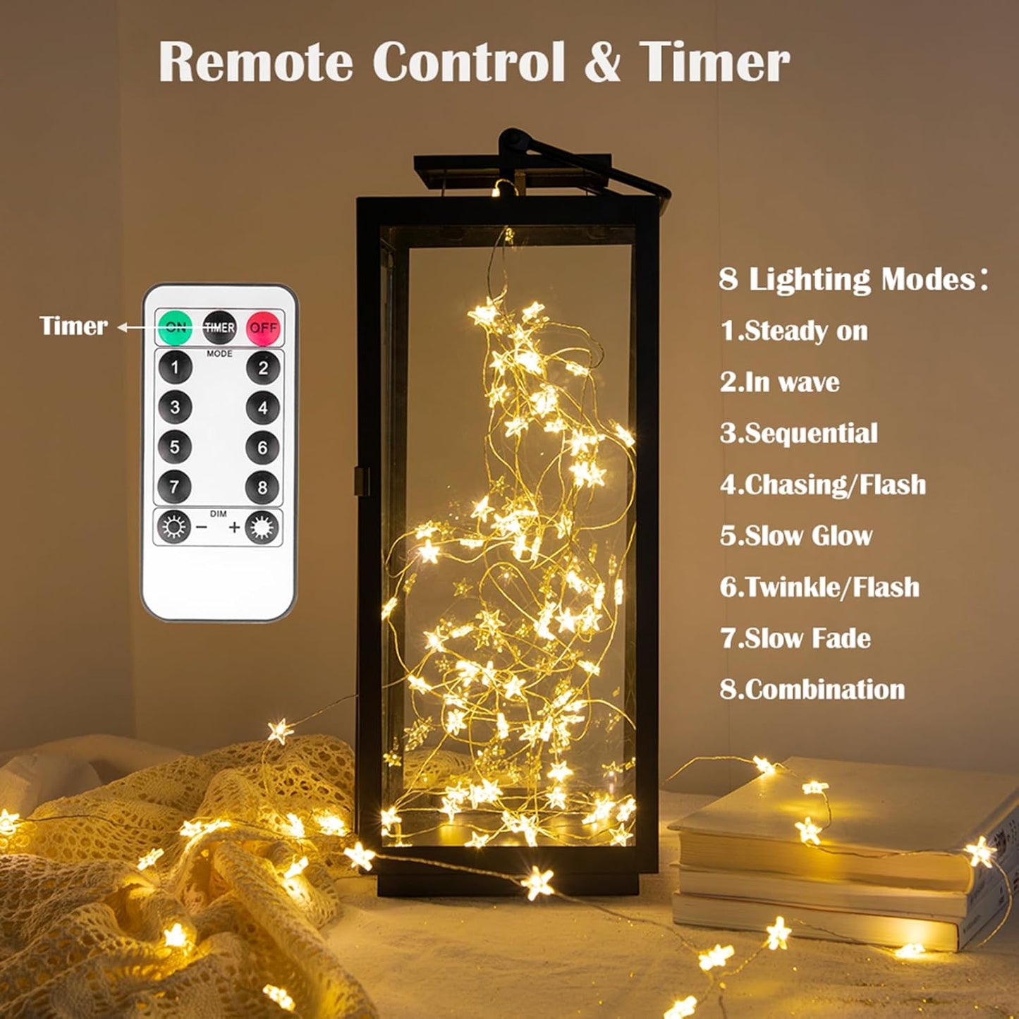 Star String Lights - 40FT 120 LEDs Waterproof Fairy Lights | 8 Modes Remote for Indoor/Outdoor Decor, Warm White