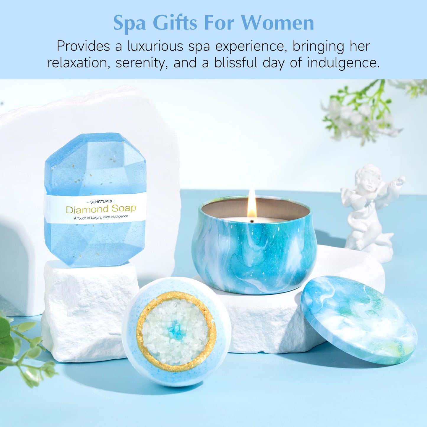 Suhctuptx Birthday Gifts for Women, Unique Self Care Gifts Get Well Soon Basket, Christmas Relaxing Spa Gift Care Package w/Flannel Blanket 40 oz Tumbler, for Mom Her Sister Friend