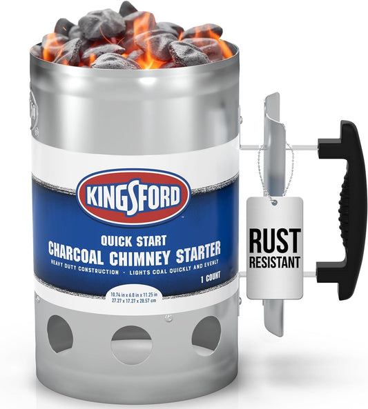 KINGSFORD Heavy Duty Charcoal Chimney Starter - Large Capacity Zinc Steel with Heat Shield & Stay-Cool Handle