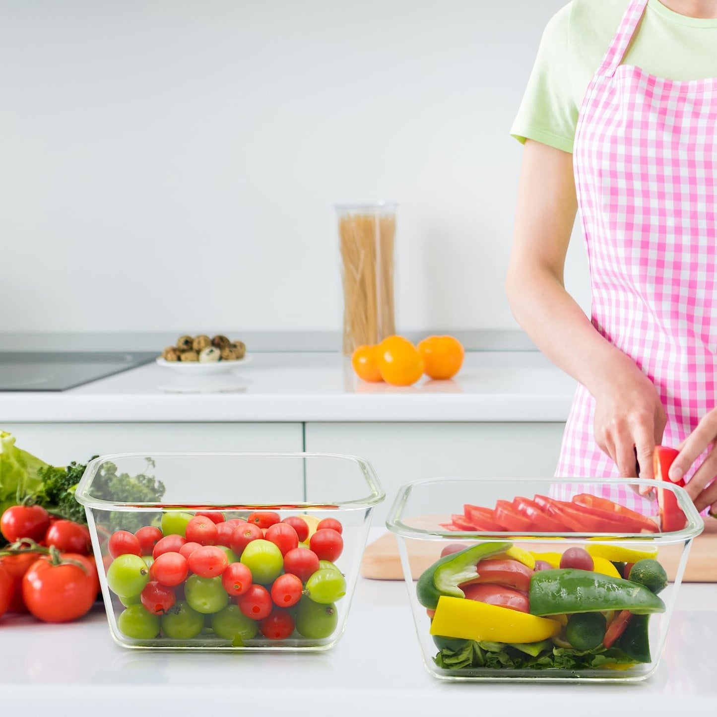 Skiennix Large Glass Storage Containers - 85oz Airtight Food Storage with Lids | BPA Free, Oven Safe