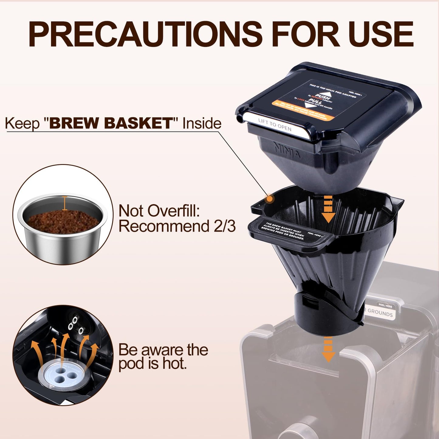 RETHONE Reusable K Cups Coffee Pods Compatible with Ninja Coffee Maker, Stainless Steel Reusable Coffee Filters for Ninja CFP201 CFP300 CFP301 CFP305 CFP307 CFP400 Dual Brew Pro (2 Packs)