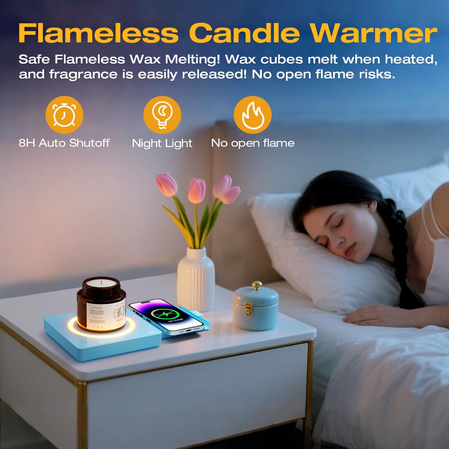 WHOLEV Coffee Mug Warmer, Smart Mug Warmer, 15W Wireless Phone Charging, 3 Heat Settings Temperature Controlled, 8H Auto Off, Candle Warmer, Safe for Heating Coffee, Beverage, Milk, Tea