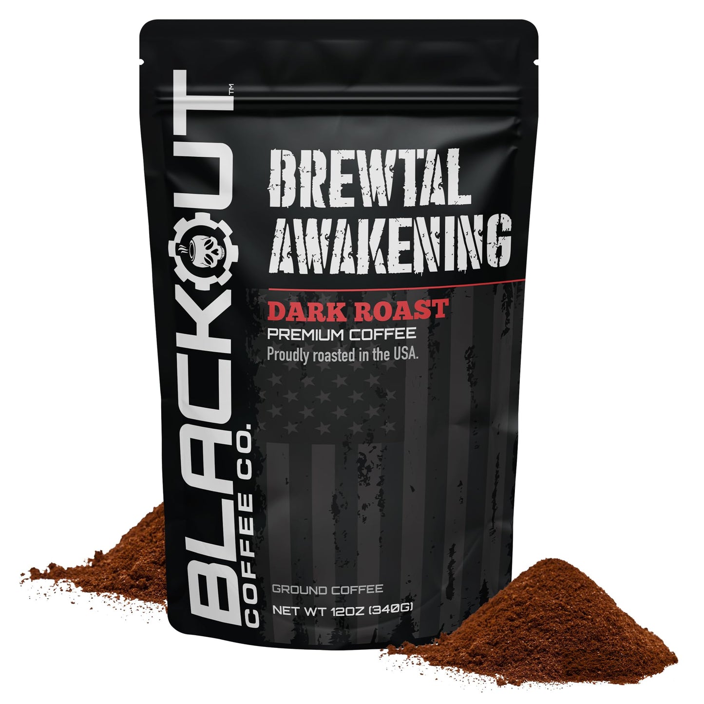 Blackout Coffee Brewtal Awakening Ground Coffee – Dark Roast, Bold Flavor – Freshly Roasted 12oz Bag