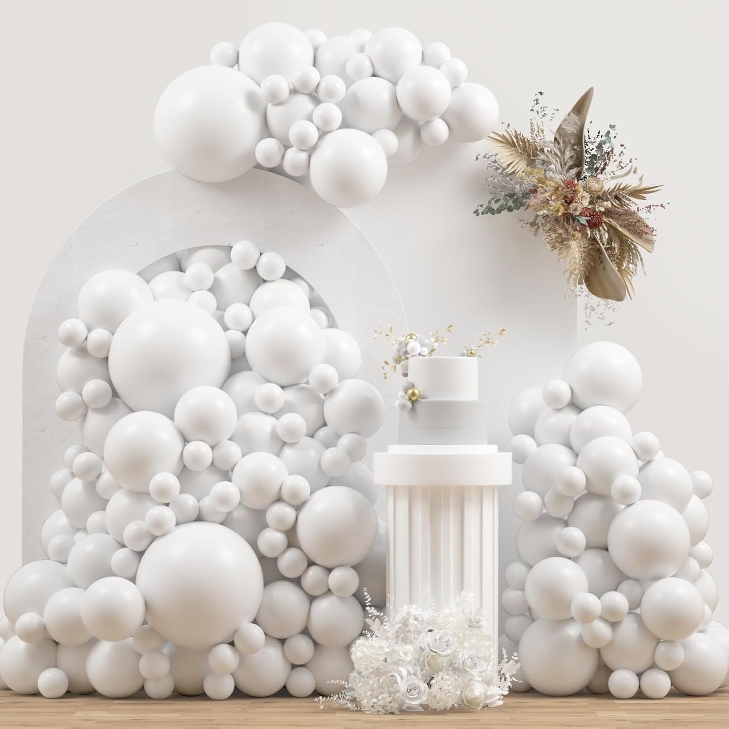 Skiennix White Double Stuffed Balloons - 115 Pcs in 5/10/12/18" Sizes | Perfect for Birthday & Wedding Decor