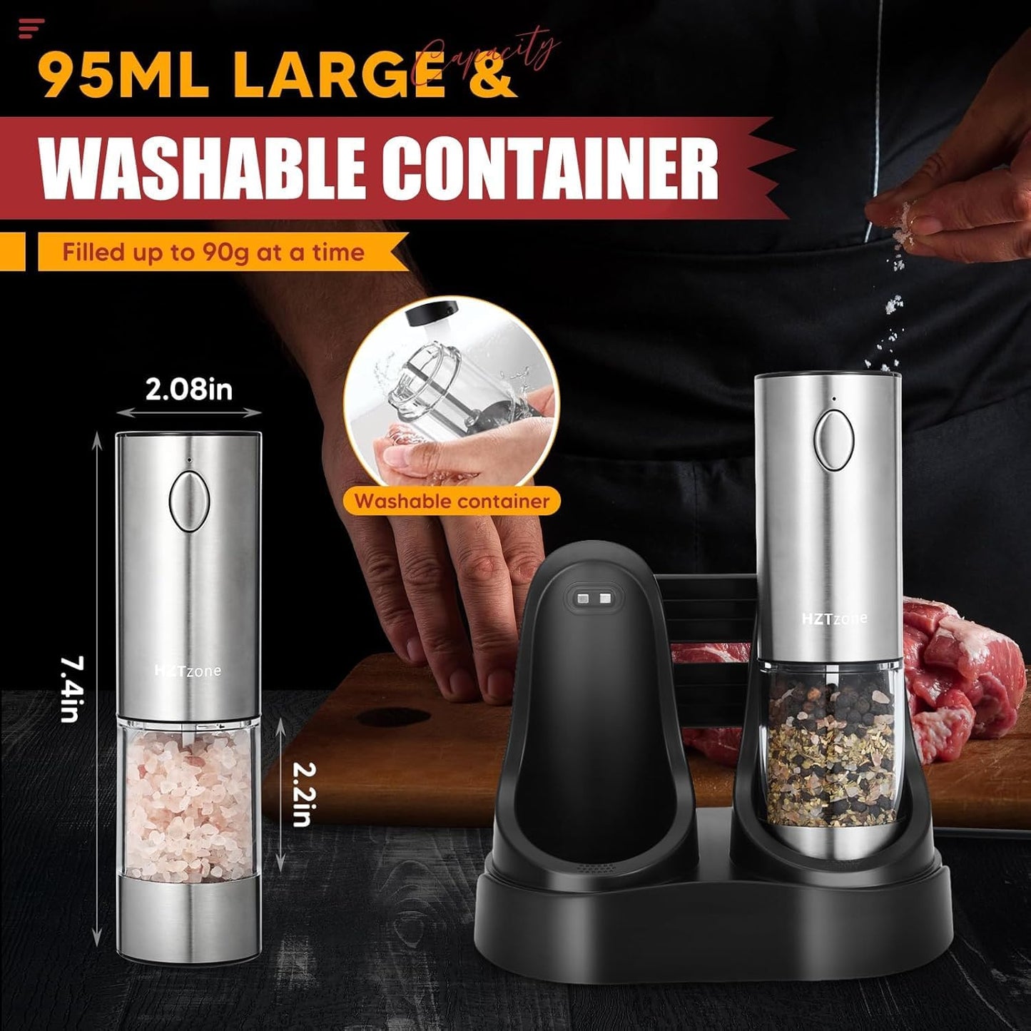 Skiennix Electric Salt and Pepper Grinder Set - One-Handed Automatic Spice Mill with Adjustable Coarseness & LED Light