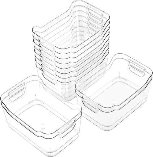 Clear Plastic Storage Bins by [Brand Name] - 12 Pack Pantry Organizers with Handles for Kitchen & Bathroom