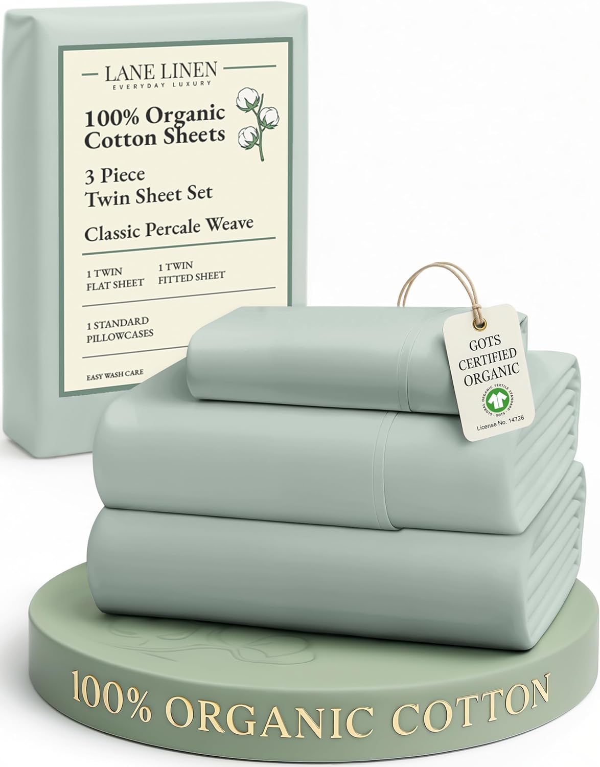 LANE LINEN 100% Organic Cotton Twin Bed Sheet Set - Soft, Comfy & Eco-Friendly | Cool Blue