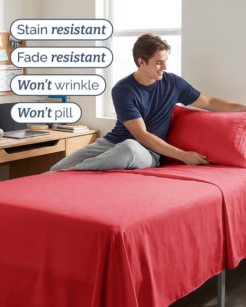 Comfy Twin XL Sheet Set by [Brand Name] | 3-Piece Cooling Bedding - Ultra-Soft, Deep Pockets, Wrinkle-Free - Oeko-Tex Certified, Red