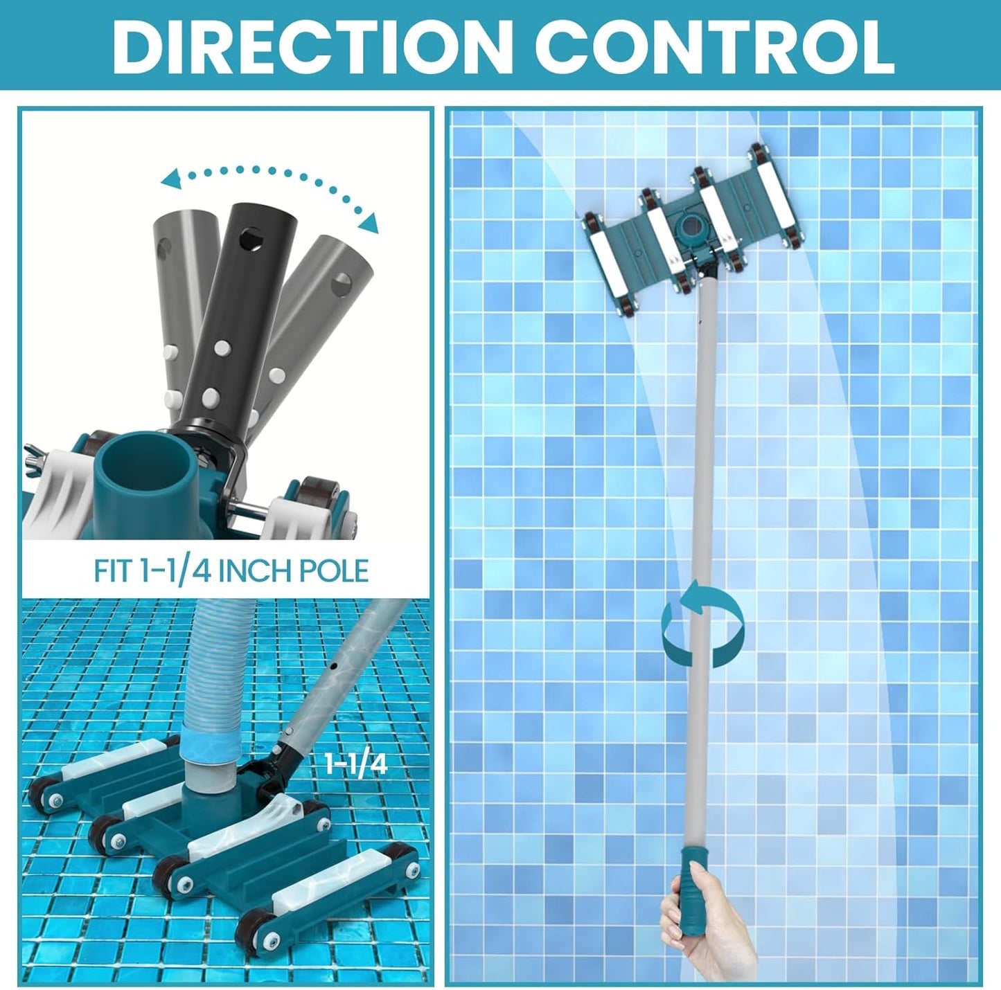 POOLWHALE 14" Flexible Pool Vacuum Head - Swivel Handle for Easy Debris Removal in Inground & Above Ground Pools